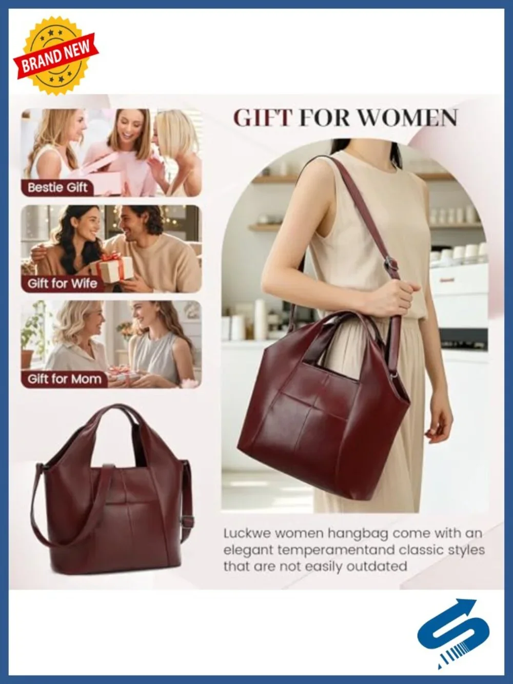 Vegan Leather Shoulder Bag Satchel Handbag with Multi Pockets Adjustable Strap